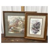 Bird and cottage framed prints