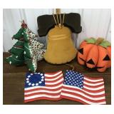 Vintage Holiday pillow decorations, quilted flags