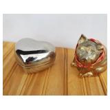 Silverplate Piggy Bank and Heart Trinket/Music