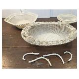 3 damaged pcs Belleek Woven Basket Lattice bowls -