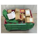 Bin of Christmas lights and ornaments