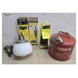 Gas can, light, mole traps