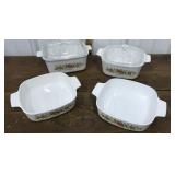 Corningware casserole dishes, 2 w/lids, 1 chipped