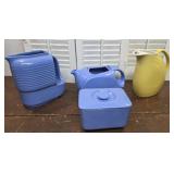 4pcs Hall china - yellow has a hairline, the blue