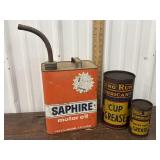 Saphire Motor Oil can and 2 Long Run Lubricant