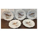 5 German fish game plates