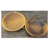 2 wooden dough bowls - 1 signed Paris