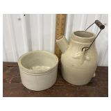 Crock batter jug and small crock