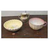 RS German tiny vase, Shelley bowl, & Belleek cup