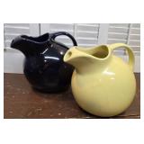 2 Halls ball pitchers - yellow & cobalt blue