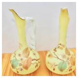Antique pair of Burmese Glass Hand Blown Ewers.