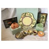 PartyLite candle holders, platter, pictures