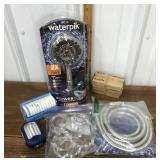 Shower head, hose, curtain brackets, shower