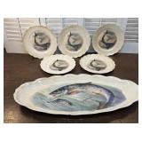 6pc set Sterling china fish plates/platter - some