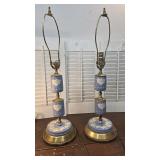 Pair of blue jasperware Wedgewood lamps - need