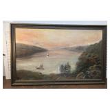 Ithaca Cayuga lake Antique oil painting on board
