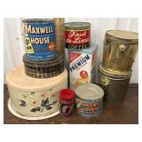 Box vintage tins - cake tin, coffee tin, Calumet,