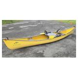 Swamp zombie canoe with poles, anchor, paddles,