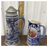 German beer Stein and pitcher
