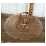 Pink etched depression glass serving plate
