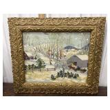 Gold Gilded frame with grandma Moses print fabric