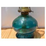 Blue Glass Oil Lamp. Unknown maker.