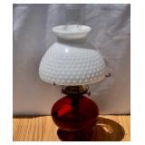 P & A Dorset Red Glass Oil Lamp with White