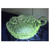 Signed Deepcut glow green glass nappy