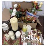 Fall decor., table runner, faux candles and