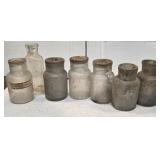 7 Old Apothecary Bottles - 6 Glow Green But Are