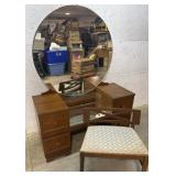 Walnut vanity with mirror and stool 47z18x27