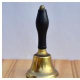 Vintage Brass School Bell with Wooden Handle