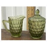 Fenton Colonial Green Thumbprint Creamer and