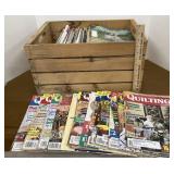 Crate of quilting magazines