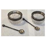 2 sterling silver Salts W/sterling spoons (heavy)