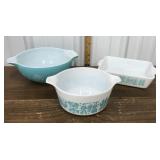 Amish Butterprint/Turquoise Pyrex- 3 piece