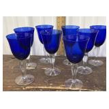 8 Blue Glass Goblets