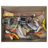 Fishing reels, fillet knif, and lures