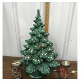Large 2 piece ceramic Christmas tree w/ 2 jars of