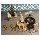 Misc lot - wooden camels, Dreamcatcher, and more