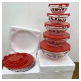 2 Glass bowl sets of 5 w/lids. New