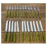 Green Bakelite handle silverware - 12 forks and