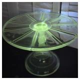 Glows green Pattern glass cake stand - clear