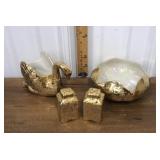 Gold Pretty bowl, swan, salt & pepper shakers