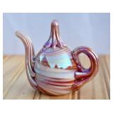 Gibson Art Glass Teapot Paperweight. Pink Swirl