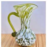 Hand Blown Rainbow Glass Green Spatter Ruffle