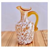 Rainbow Glass Amber Splatter Ruffle Edge Pitcher.