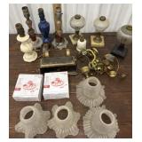 Lamps, glass shades, oil lamp bases and parts