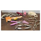 Box lead rope snaps, cross tie snaps, pry bar,