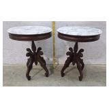 Pair Victorian walnut marble top stands 22"29"